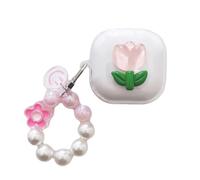 eglixu Coque transparente pour Samsung Galaxy Buds 4 Pro/Galaxy Buds 4 Pro - Design 3D mignon tulipe - En TPU résistant aux chutes - Pour femmes et filles (rose)