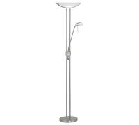 Eglo 85971 Lampe sur pied BAYA et liseuse en acier et verre satiné avec 1 ampoule HV R7S 300 W et 1 ampoule G9 40 W, variateurs d'intensité individuels, Nickel mat hauteur 180 cm diamètre 44 cm socle ø 28 cm