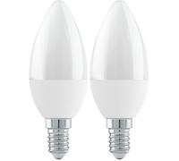 Eglo Ampoule LED E14 dimmable en étapes, lampe graduable en verre opaque, forme bougie, 4,9 watts (correspond à 40 watts), 470 lumens, blanc chaud, 3000 Kelvin, C37, Ø 3,7 cm (Lot de 2)