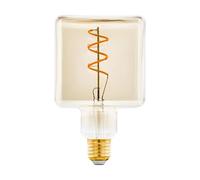 Eglo Ampoule LED E27 dimmable, ampoule filament vintage ambrée, lampe à incandescence décorative en forme de cube avec spirale, 4 watts, 180 lumens, blanc chaud, 1600 Kelvin, Ø 9,5 cm