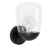 Eglo Applique Murale d'Extérieur Donatori - 1 Ampoule - Vintage - Rétro - Applique Murale en Aluminium, Plastique Noir et Verre Transparent - Lampe Extérieure avec Douille E27, Ip44