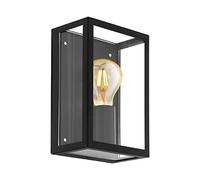 Eglo Applique murale extérieure Alamonte 1, éclairage d’extérieur en acier galvanisé noir et verre transparent, lampe avec douille E27, IP44