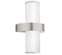 Eglo Applique murale extérieure Beverly à 2 lampes, éclairage d’extérieur en acier inox, spot en aspect argenté, blanc opaque, douille E27, IP44