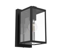 Eglo Applique murale extérieure Budrone, éclairage mural d'extérieur, luminaire pour terrasse et balcon, métal noir et verre transparent, douille E27, IP44