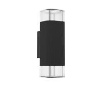 Eglo Applique murale extérieure Castelnuovo, lampe d'extérieur avec éclairage haut et bas, aluminium noir et plastique transparent, douille GU10, IP65