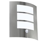 Eglo Applique murale extérieure City, détecteur de mouvement, acier inox/plastique, douille E27, IP44