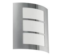 Eglo Applique murale extérieure City – acier inox/plastique, argenté et blanc, douille E27, IP44