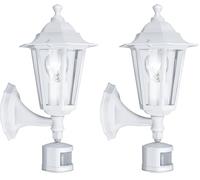 Eglo Applique murale extérieure Laterna 5 avec détecteur de mouvement, éclairage d’extérieur en fonte d’aluminium blanc et verre, douille E27, IP44 (Lot de 2)