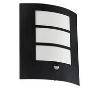 Eglo Applique murale extérieure LED City avec détecteur de mouvement et de crépuscule, éclairage mural d’extérieur en acier zingué noir et plastique blanche, E27, IP44
