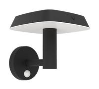 Eglo Applique murale extérieure LED Dreoli, lampe solaire puissante avec détecteur de mouvement, éclairage mural d'extérieur en plastique noir, IP44