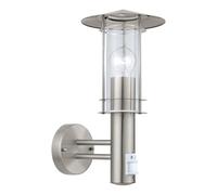 Eglo Applique murale extérieure Lisio avec détecteur de mouvement, éclairage d’extérieur en acier inox aspect argenté et verre transparent, lampe avec douille E27, IP44
