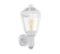 Eglo Applique murale extérieure Monselice, lanterne murale, éclairage extérieur avec capteur de mouvement et détecteur jour-nuit, plastique blanc, verre blanc transparent, douille E27, IP44