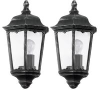Eglo Applique murale extérieure Navedo, éclairage d’extérieur en fonte d’aluminium noir avec patine argentée et verre, douille E27, IP44 (Lot de 2)