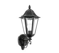 EGLO Applique murale extérieure Navedo, lampe murale 1 flamme en aluminium | moulé noir avec patine argentée et verre transparent, douille E27, indice de protection IP44