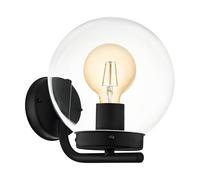 Eglo Applique murale extérieure Taverna, éclairage mural d'extérieur classique en acier zingué noir et plastique transparente, douille E27, IP44