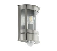 Eglo Applique murale extérieure Tribano, lampe murale outdoor, lampe extérieure en acier galvanisé finition inox, plastique transparent, luminaire extérieur avec douille E27, IP44