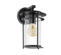 Eglo Applique murale extérieure Valdeo, éclairage d’extérieur en acier galvanisé noir, verre transparent, lampe avec douille E27, IP44