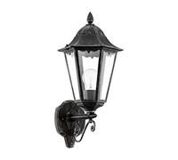 EGLO Applique murale extérieure vintage Navedo, éclairage d’extérieur en fonte d’aluminium noir avec patine argentée et verre, douille E27, IP44