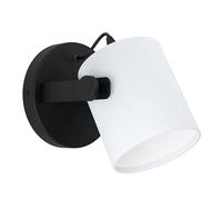 Eglo Applique murale Hornwood 1, applique murale 1 flamme vintage, industrielle, rétro, lampe murale intérieure en acier, bois et textile, lampe salon, lampe de couloir en noir, blanc, douille E27