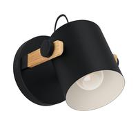 Eglo Applique murale Hornwood, luminaire mural vintage de style industriel, lampe rétro en acier et bois, coloris noir, crème, marron, douille E27, certifiée FSC