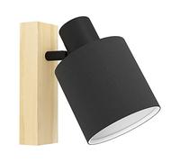 Eglo Applique murale intérieure Batallas, luminaire d’intérieur au style scandinave, lampe de salon et de couloir en bois, tissu et métal, spot en noir et blanc avec douille E27