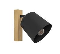 Eglo Applique murale intérieure Cotorro, luminaire d'intérieur avec spot orientable, FSC100HB, lampe pour salon et couloir en métal noir et bois naturel, douille E27
