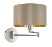 Eglo Applique murale intérieure Maserlo, luminaire d’intérieur avec bras articule, spot en acier et textile, nickel-mat, taupe, doré, douille E27, avec interrupteur