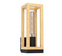 Eglo Applique murale intérieure Nafferton, luminaire d'intérieur pour couloir et salon, FSCM70HB, lampe en métal noir et bois naturel, douille E27