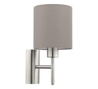 Eglo Applique murale intérieure Pasteri, luminaire d’intérieur en textile couleur taupe, lampe de salon et de couloir en acier nickel mat, avec interrupteur, douille E27