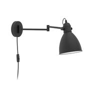 Eglo Applique murale intérieure San Peri, spot vintage et industriel, lampe de lecture avec bras articulé et interrupteur, luminaire pour salon, chambre et bureau, métal noir et blanc, douille E27