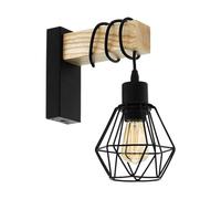 Eglo Applique murale intérieure Townshend 5, luminaire d’intérieur au design vintage et industriel, lampe retro en acier noir et bois, certifié FSC, douille E27