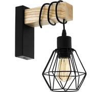 Eglo Applique murale intérieure Townshend 5, luminaire d’intérieur au design vintage et industriel, lampe retro en acier noir et bois, douille E27