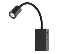 Eglo Applique murale LED Tazzoli, lampe de lecture col de cygne, luminaire de chevet avec spot orientable et interrupteur, métal et plastique noir, lumière blanc chaud
