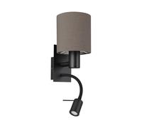 Eglo Applique murale Pasteri, lampe de lecture avec liseuse en métal noir et tissu brun anthracite, luminaire intérieur pour salon et chambre, douille E27