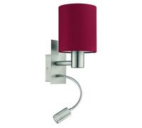 Eglo Applique murale Pasteri, lampe textile chambre avec LED lecture, fixation murale métal argent et tissu bordeaux-brun, douille E27
