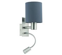 Eglo Applique murale Pasteri, lampe textile pour chambre avec LED lecture, fixation murale métal argent et tissu gris, douille E27