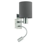 Eglo Applique murale Pasteri, lampe textile pour chambre avec LED lecture, montage mural en métal argenté et tissu anthracite brun, douille E27