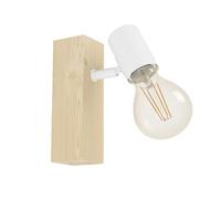Eglo Applique murale Townshend 3, luminaire mural vintage de style industriel, lampe rétro en acier et bois, couleurs blanc et brun, douille E27, certifié FSC