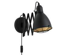 Eglo Applique Murale Treburley 1 Ampoule Murale Industrial Vintage Rétro Applique Murale Intérieure en Acier Lampe de Salon en Noir Doré Lampe Murale avec Interrupteur Douille E27