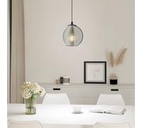 Eglo Suspension ARISCANI 98651 – douille E27, métal noir, verre fumé Ø 20 cm