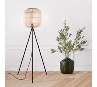 Eglo Lampadaire Bordesley - 1 Ampoule - Vintage - Nature - Boho - Hygge - Lampadaire en Acier Noir et Bois Naturel - Lampe de Salon avec Interrupteur - Culot E27