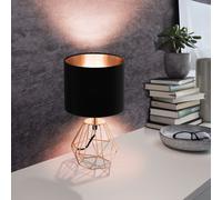 Eglo Lampe de table CARLTON 2 – E14, acier et tissu, cuivre/noir, interrupteur inclus
