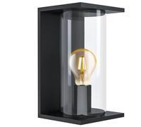 Eglo Cascinetta Applique Murale d'Extérieur en Acier Galvanisé avec 1 Ampoule E27 Ip44 Noir et Verre Transparent
