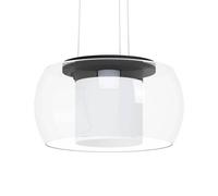 Eglo Suspension luminaire LED Briaglia-c, lampe de plafond suspendue dimmable, lustre salle à manger connecté en métal noir avec boule en verre et cylindre opaque, blanc chaud - froid, RVB