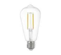 EGLO connect.z Ampoule LED E27 connectée, ST64, ZigBee, contrôlable par appli et commande vocale, dimmable, blanc neutre, 806 lumens, 6 watts, transparent, design vintage
