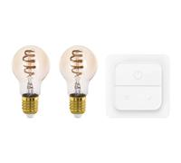 Eglo connect.z Lot de 2 ampoules LED E27 connectées avec interrupteur, ZigBee, app et commande vocale Alexa, dimmable, blanc chaud - froid, 360 lumens, 4,9 watts, verre ambré, design vintage