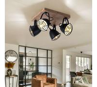 Eglo Plafonnier Lampe en bois noir 4 flammes spots orientables métal mat 4xE14 30×30×20,5 cm