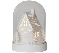 EGLO Décoration de Noël LED - Silhouette de Noël - Paysage d'hiver avec minuterie et éclairage à piles - Bois, plastique et verre - Blanc et transparent - Blanc chaud - 12,5 x 17,5 cm