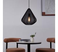 EGLO Suspension luminaire Dolwen, lampe à susprendre pour table à manger, lustre chambre et salle à manger, abat-jour japonais en tissu et métal noir, douille E27, Ø 33,5 cm