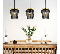 Eglo Suspension luminaire Escandidos, lustre chambre à 3 flammes, plafonnier salon ou salle à manger en métal noir et laiton brossé, douille E27